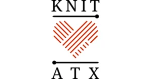 Knit ATX logo with yarn heart