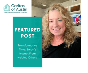 Smiling woman beside Caritas featured post graphic
