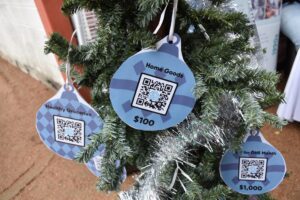 Blue ornament showing Healthy Groceries QR