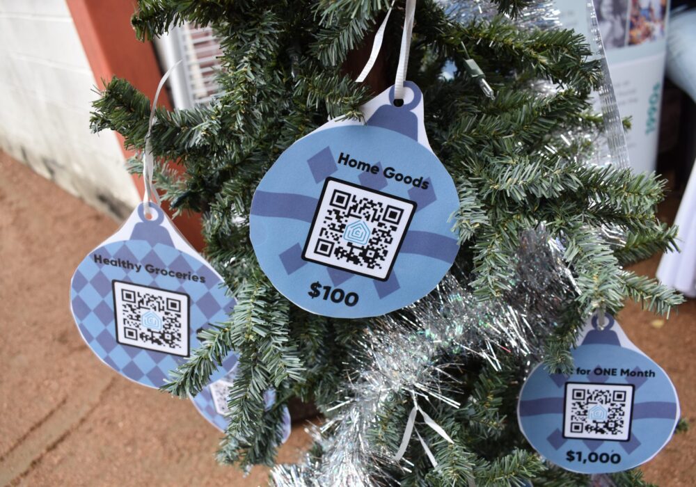 Blue ornament showing Healthy Groceries QR