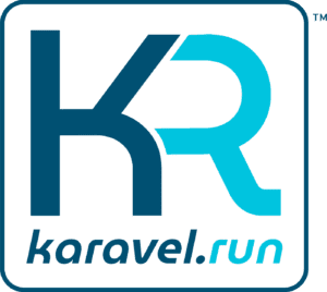 Karavel.run logo with stylized KR
