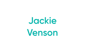 Teal "Jackie Venson" text on white