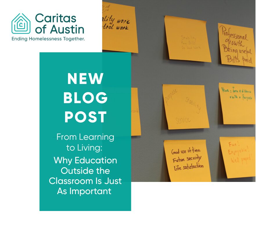 Caritas of Austin blog post with sticky notes